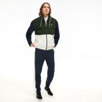 Lacoste Water-Resistant Full-Zip Jacket Pánské - Bunda Bílé / Hnědožlutý Zelene / Tmavě Blankyt Blan